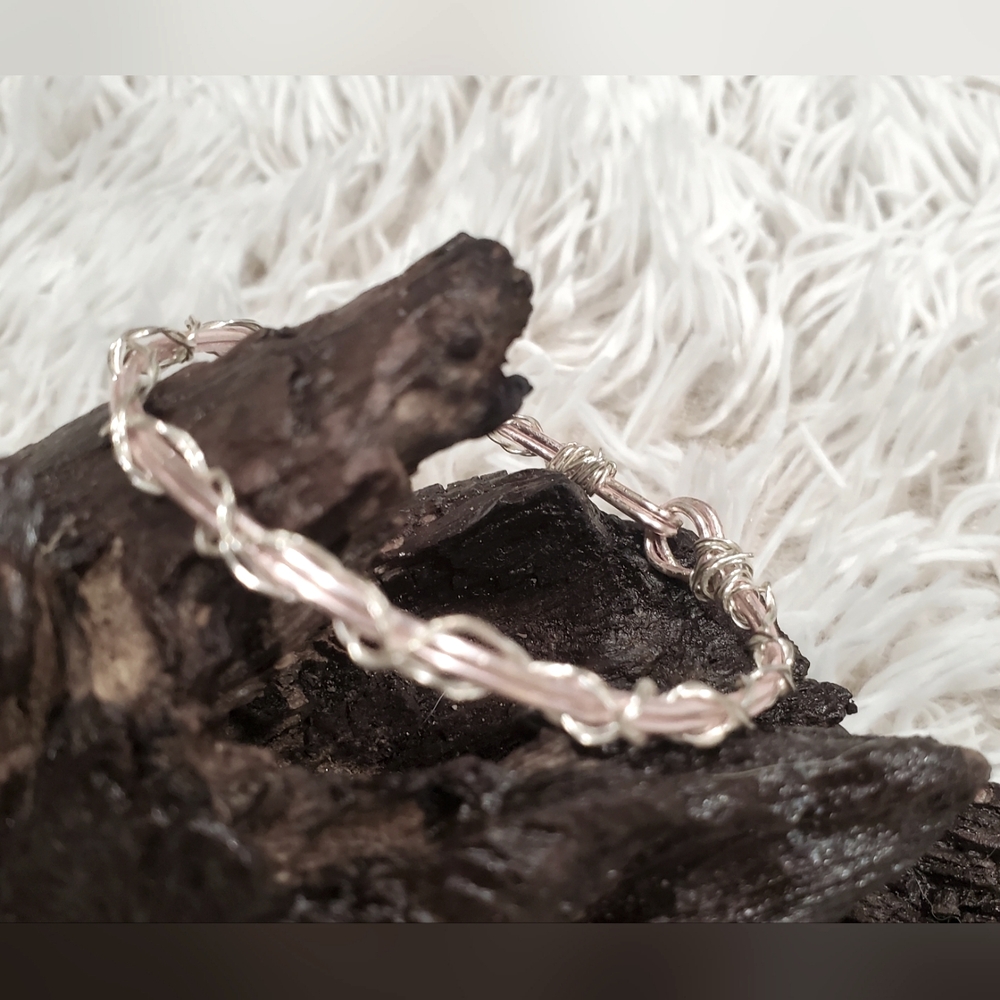 Two-Tone Wirewrapped Bracelet - Pink and Silver Wire Bangle - Stackable Bracelet